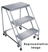 Ballymore Safety Products Aluminum Ladder, 3 Step, No Rails, 30" Wide Base, 21" Deep Top Step, Serrated Tread, Setup 