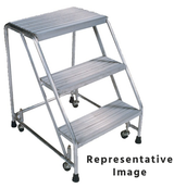 Ballymore Safety Products Aluminum Ladder, 3 Step, No Rails, 30" Wide Base, 28" Deep Top Step, Serrated Tread, Setup 