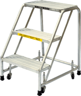Ballymore Safety Products Aluminum Ladder, 3 Step, No Rails, 20" Wide Base, 10" Deep Top Step, Serrated Tread, Setup 