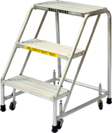 Ballymore Safety Products Aluminum Ladder, 3 Step, No Rails, 20" Wide Base, 10" Deep Top Step, Serrated Tread, Setup 