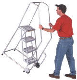 Ballymore Safety Products Aluminum Tilt and Roll Ladder, 5 Step, 30" Wide Base, 10" Deep Top Step, Ribbed Tread, Setup 