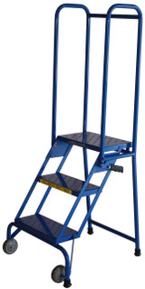 Ballymore Safety Products Aluminum Ladder, 3 Step, 24" Wide Base, 10" Deep Top Step, Perforated Tread, Setup 