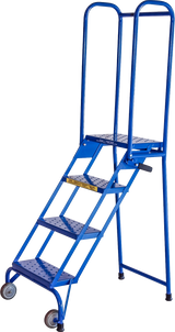 Ballymore Safety Products Aluminum Ladder, 4 Step, 24" Wide Base, 10" Deep Top Step, Perforated Tread, Setup 