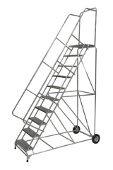 Ballymore Safety Products Aluminum Ladder, 10 Step, 36" Wide Base, 14" Deep Top Step, Ribbed Tread, 18" Wide Tread, Setup 