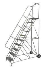 Ballymore Safety Products Aluminum Ladder, 10 Step, 36" Wide Base, 14" Deep Top Step, Ribbed Tread, 18" Wide Tread, Setup 