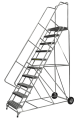 Ballymore Safety Products Aluminum Ladder, 10 Step, 36" Wide Base, 14" Deep Top Step, Serrated Tread, 18" Wide Tread, Setup 
