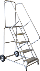 Ballymore Safety Products Aluminum Ladders, 5 Step, 30 In Wide Base, 14 in Deep Top Step, Ribbed Tread, Setup 