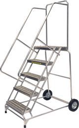 Ballymore Safety Products Aluminum Ladders, 5 Step, 36 In Wide Base, 14 in Deep Top Step, Serrated Tread, Setup 