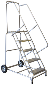 Ballymore Safety Products Aluminum Ladders, 5 Step, 30 In Wide Base, 14 in Deep Top Step, Serrated Tread, Setup 