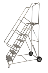 Ballymore Safety Products Aluminum Ladders, 7 Step, 30 In Wide Base, 14 in Deep Top Step, Ribbed Tread, Setup 