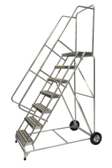 Ballymore Safety Products Aluminum Ladders, 7 Step, 36 In Wide Base, 14 in Deep Top Step, Serrated Tread, Setup 