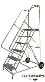 Ballymore Safety Products Aluminum Ladders, 7 Step, 36 In Wide Base, 28 in Deep Top Step, Serrated Tread, Setup 