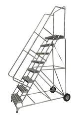 Ballymore Safety Products Aluminum Ladders, 8 Step, 36 In Wide Base, 14 in Deep Top Step, Serrated Tread, Setup 