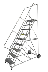 Ballymore Safety Products Aluminum Ladder, 9 Step, 36" Wide Base, 14" Deep Top Step, Ribbed Tread, 18" Wide Tread, Setup 