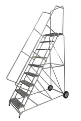 Ballymore Safety Products Aluminum Ladder, 9 Step, 36" Wide Base, 14" Deep Top Step, Ribbed Tread, 18" Wide Tread, Setup 
