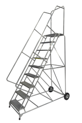 Ballymore Safety Products Aluminum Ladder, 9 Step, 36" Wide Base, 14" Deep Top Step, Ribbed Tread, 24" Wide Tread, Setup 