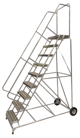 Ballymore Safety Products Aluminum Ladder, 9 Step, 36" Wide Base, 14" Deep Top Step, Serrated Tread, 24" Wide Tread, Setup 