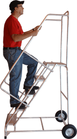 Ballymore Safety Products Aluminum Ladder, 9 Step, 36" Wide Base, 14" Deep Top Step, Serrated Tread, 24" Wide Tread, Setup 