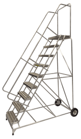 Ballymore Safety Products Aluminum Ladder, 9 Step, 36" Wide Base, 14" Deep Top Step, Serrated Tread, 18" Wide Tread, Setup 