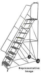 Ballymore Safety Products Aluminum Ladder, 9 Step, 36" Wide Base, 28" Deep Top Step, Serrated Tread, 18" Wide Tread, Setup 