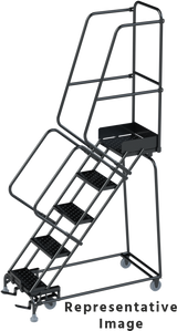 Ballymore Safety Products 50 Degree Slope Walk Down Ladders, CALOSHA, 50° Incline, 5 Step, 32 In Wide Base, 14 in Deep Top Step, Abrasive Mat Tread 