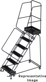 Ballymore Safety Products 50 Degree Slope Walk Down Ladders, CALOSHA, 50° Incline, 6 Step, 32 In Wide Base, 14 in Deep Top Step, Expanded Metal Tread 