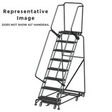 Weight Actuated All Directional Ladders, CALOSHA, Weight Actuated, All Directional, 8 Step, 32 In Wide Base, 14 in Deep Top Step, Serrated Tread
