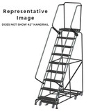 Weight Actuated All Directional Ladders, CALOSHA, Weight Actuated, All Directional, 9 Step, 32 In Wide Base, 14 in Deep Top Step, Serrated Tread, Setup