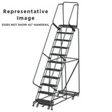 Weight Actuated All Directional Ladders, CALOSHA, Weight Actuated, All Directional, 11 Step, 32 In Wide Base, 14 in Deep Top Step, Serrated Tread, Setup