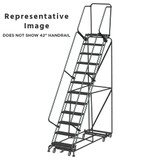 Weight Actuated All Directional Ladders, CALOSHA, Weight Actuated, All Directional, 12 Step, 32 In Wide Base, 14 in Deep Top Step, Serrated Tread