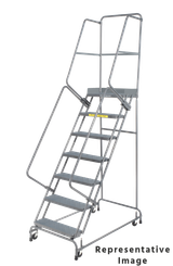 Ballymore Safety Products Spring Loaded Caster Ladders, CALOSHA, 7 Step, 26 In Wide Base, 14 in Deep Top Step, Abrasive Mat Tread 