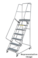 Ballymore Safety Products Spring Loaded Caster Ladders, CALOSHA, 7 Step, 30 In Wide Base, 14 in Deep Top Step, Abrasive Mat Tread 