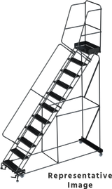 Ballymore Safety Products 50 Degree Slope Walk Down Ladders, CALOSHA, 50° Incline, 11 Step, 32 In Wide Base, 14 in Deep Top Step, Abrasive Mat Tread, Setup 