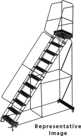 Ballymore Safety Products 50 Degree Slope Walk Down Ladders, CALOSHA, 50° Incline, 11 Step, 32 In Wide Base, 14 in Deep Top Step, Expanded Metal Tread, Setup 