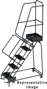 Ballymore Safety Products 50 Degree Slope Walk Down Ladders, CALOSHA, 50° Incline, 5 Step, 24 In Wide Base, 21 in Deep Top Step, Perforated Tread, Setup 