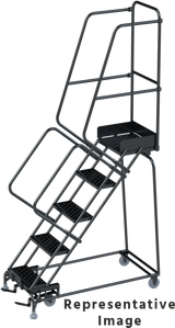 Ballymore Safety Products 50 Degree Slope Walk Down Ladders, CALOSHA, 50° Incline, 5 Step, 24 In Wide Base, 14 in Deep Top Step, Serrated Tread 