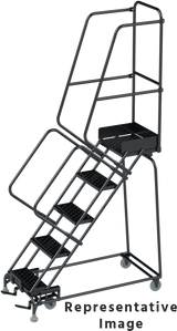 Ballymore Safety Products 50 Degree Slope Walk Down Ladders, CALOSHA, 50° Incline, 5 Step, 24 In Wide Base, 14 in Deep Top Step, Abrasive Mat Tread, Setup 