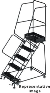 Ballymore Safety Products 50 Degree Slope Walk Down Ladders, CALOSHA, 50° Incline, 5 Step, 32 In Wide Base, 14 in Deep Top Step, Serrated Tread, Setup 