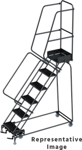 Ballymore Safety Products 50 Degree Slope Walk Down Ladders, CALOSHA, 50° Incline, 6 Step, 24 In Wide Base, 14 in Deep Top Step, Serrated Tread, Setup 