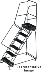 Ballymore Safety Products 50 Degree Slope Walk Down Ladders, CALOSHA, 50° Incline, 6 Step, 32 In Wide Base, 21 in Deep Top Step, Serrated Tread 