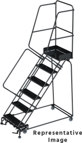 Ballymore Safety Products 50 Degree Slope Walk Down Ladders, CALOSHA, 50° Incline, 6 Step, 32 In Wide Base, 14 in Deep Top Step, Expanded Metal Tread, Setup 