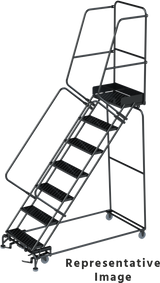 Ballymore Safety Products 50 Degree Slope Walk Down Ladders, CALOSHA, 50° Incline, 7 Step, 24 In Wide Base, 28 in Deep Top Step, Serrated Tread 
