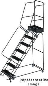 Ballymore Safety Products 50 Degree Slope Walk Down Ladders, CALOSHA, 50° Incline, 7 Step, 24 In Wide Base, 14 in Deep Top Step, Serrated Tread, Setup 