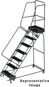 Ballymore Safety Products 50 Degree Slope Walk Down Ladders, CALOSHA, 50° Incline, 7 Step, 24 In Wide Base, 14 in Deep Top Step, Perforated Tread 