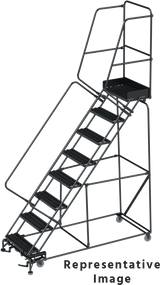 Ballymore Safety Products 50 Degree Slope Walk Down Ladders, CALOSHA, 50° Incline, 8 Step, 24 In Wide Base, 14 in Deep Top Step, Abrasive Mat Tread, Setup 