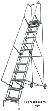Ballymore Safety Products Fold-N-Store Ladders, 10 Step, 30 In Wide Base, 14 Deep Top Step, Perforated Tread 