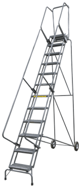 Ballymore Safety Products Fold-N-Store Ladders, 11 Step, 30 In Wide Base, 14 Deep Top Step, Perforated Tread, Setup 