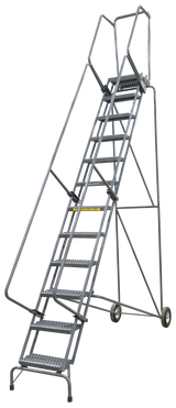 Ballymore Safety Products Fold-N-Store Ladders, 11 Step, 30 In Wide Base, 14 Deep Top Step, Expanded Metal Tread 