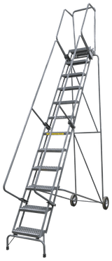 Ballymore Safety Products Fold-N-Store Ladders, 11 Step, 30 In Wide Base, 14 Deep Top Step, Expanded Metal Tread, Setup 