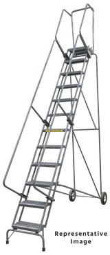 Ballymore Safety Products Fold-N-Store Ladders, 12 Step, 30 In Wide Base, 14 Deep Top Step, Expanded Metal Tread 
